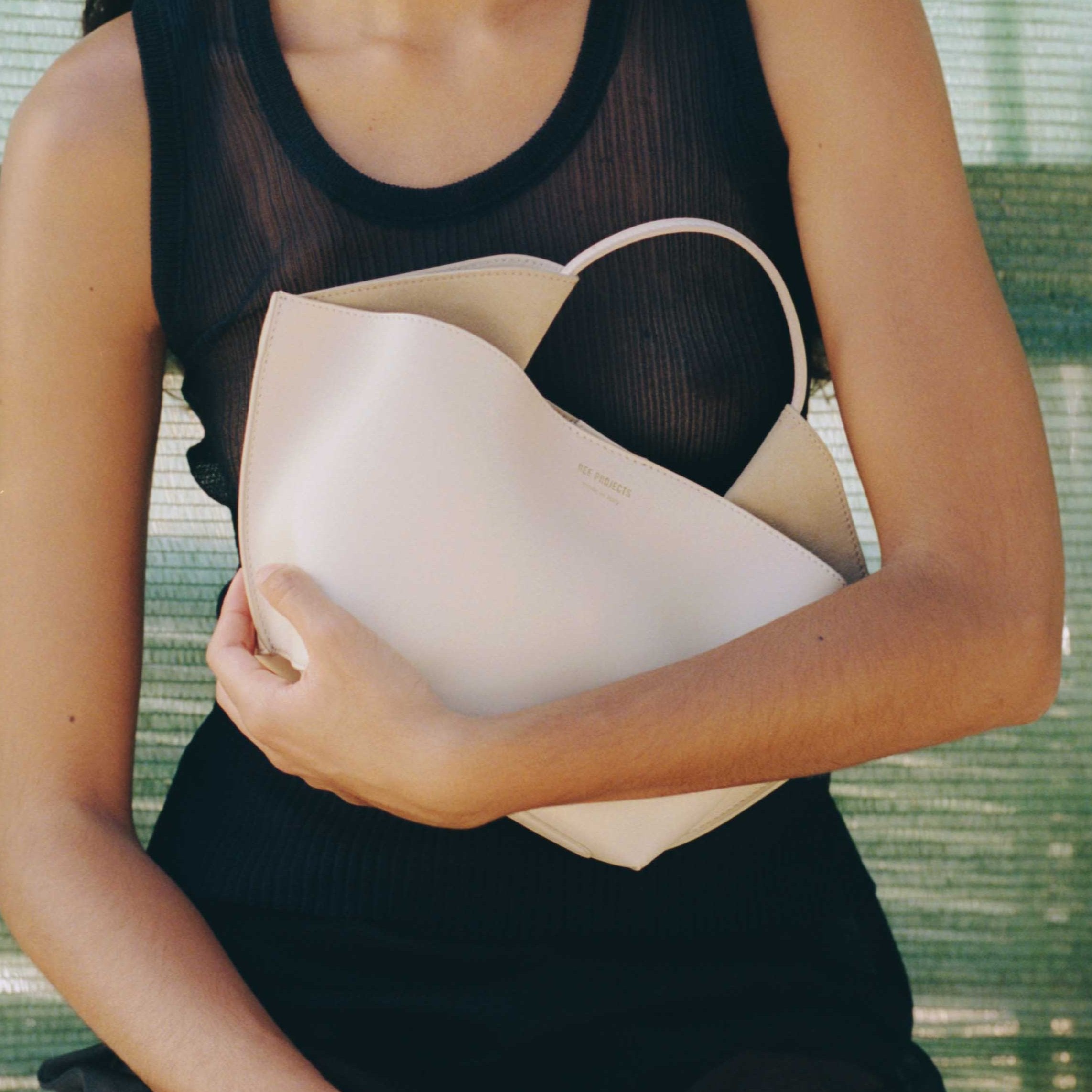 REE PROJECTS Ann Tote Mini Beige Pebble Grain Leather Handbag Crossbody Elegant Evening Everyday