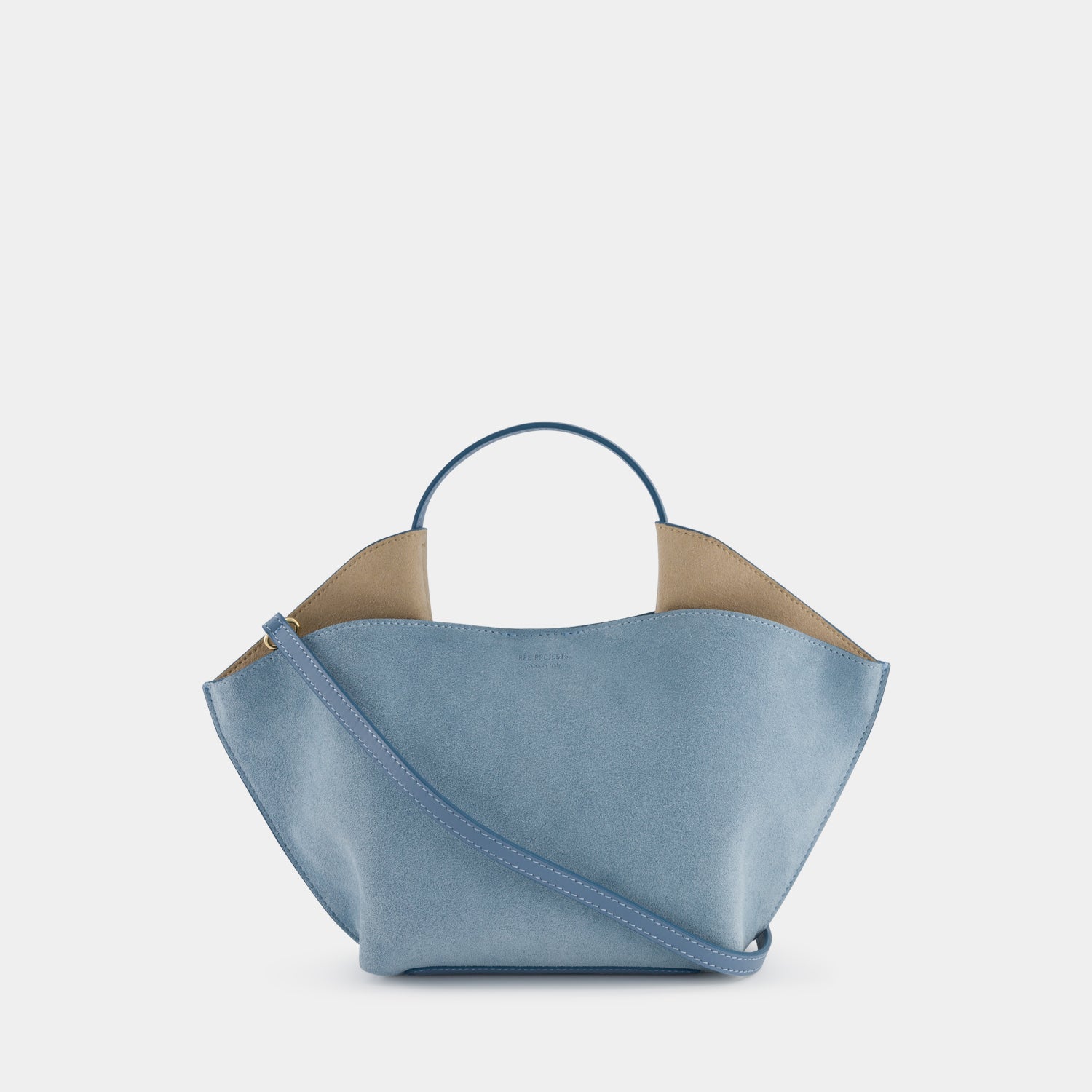 REE PROJECTS Ann Tote Mini Suede Mist Azure Soft Calf Italian Leather Handbag Crossbody Elegant Evening Everyday