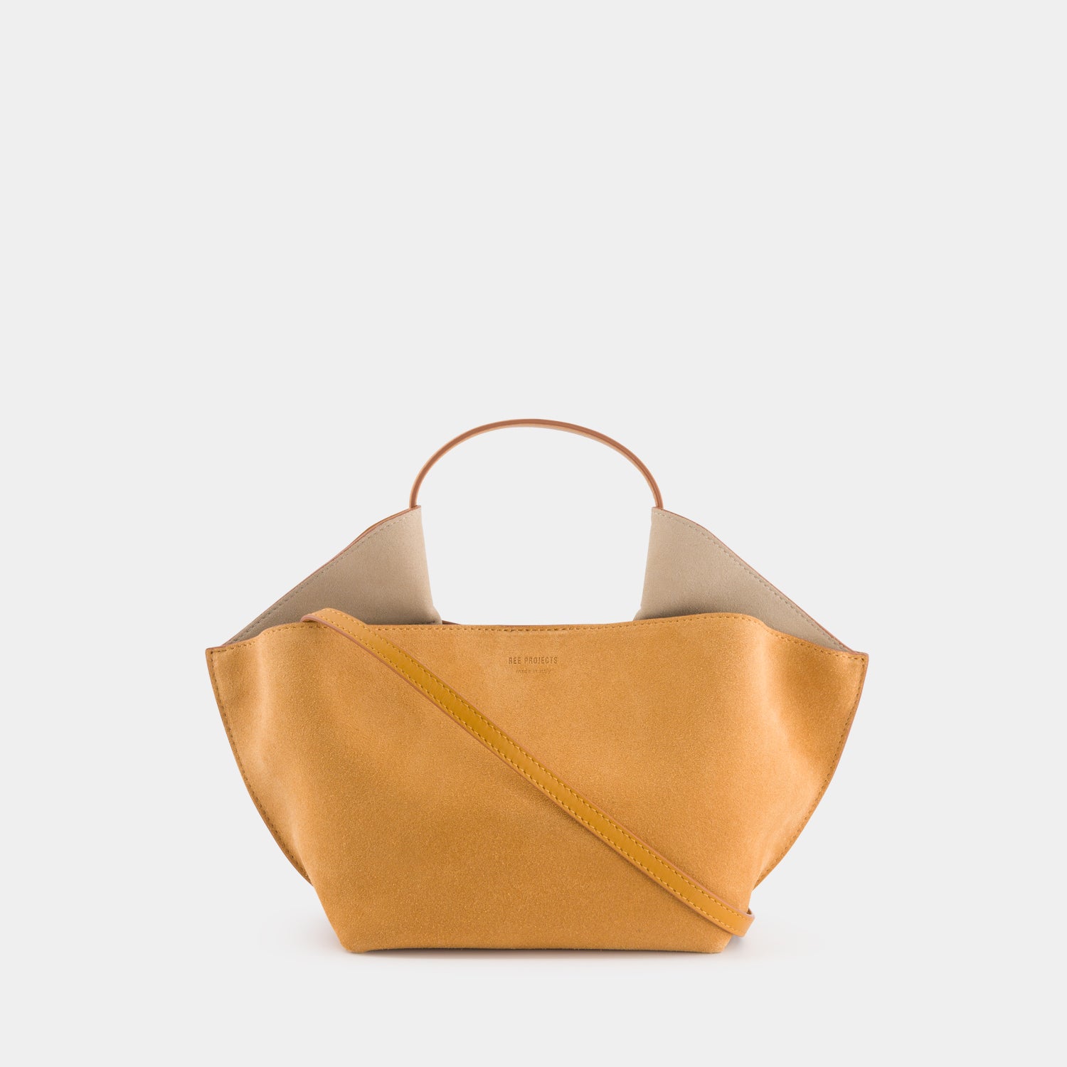 REE PROJECTS Ann Tote Mini Suede Ochre Soft Calf Italian Leather Handbag Crossbody Elegant Evening Everyday