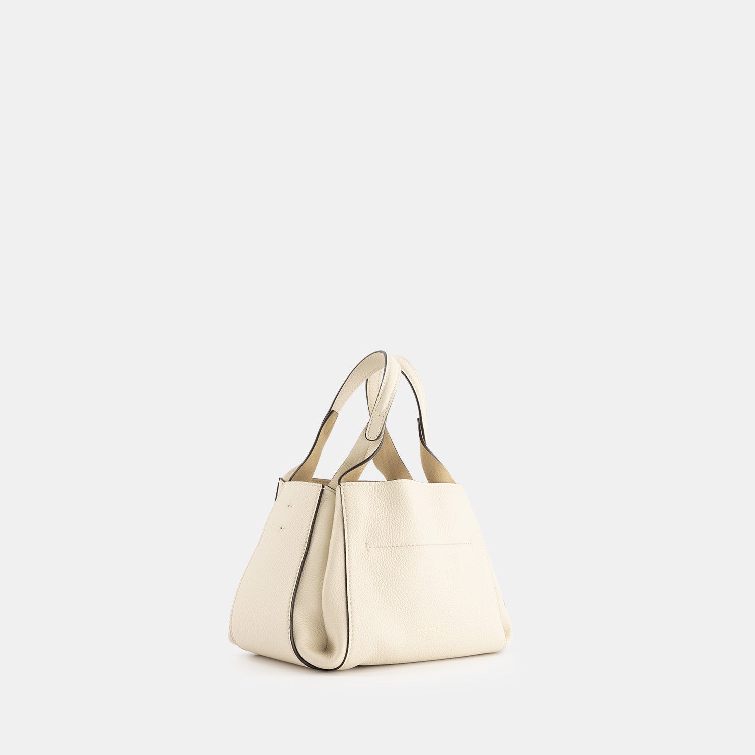 REE PROJECTS BUCKET Avy Small Beige Pebble Grain Italian Leather Top-Handle Handbag Cross Body Bag Compact Evening Casual Elegant Adjustable