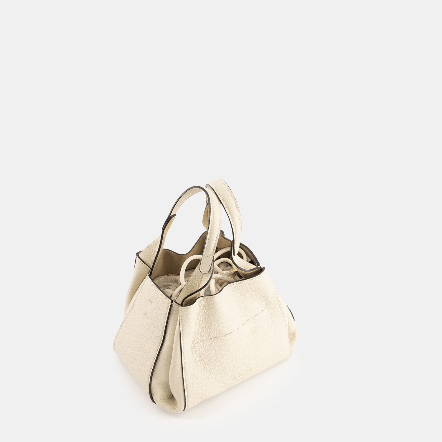 REE PROJECTS BUCKET Avy Small Beige Pebble Grain Italian Leather Top-Handle Handbag Cross Body Bag Compact Evening Casual Elegant Adjustable
