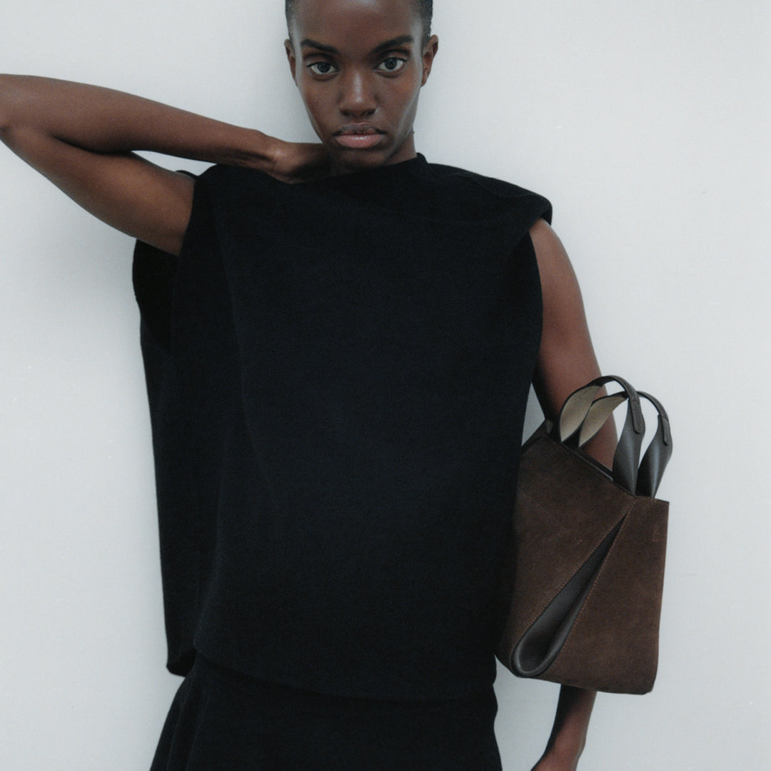 REE PROJECTS Avy Medium Suede Mocha Soft Calf Italian Leather Top-Handle Shoulder Cross Body Bag Spacious Everyday