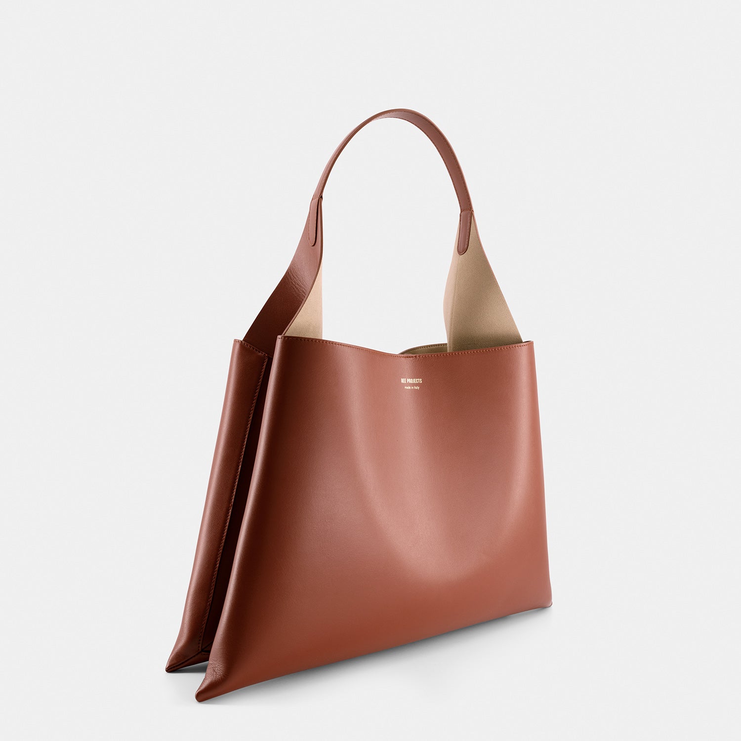 REE PROJECTS Clare Tote Large Cognac Brown Soft Calf Italian Leather Handmade Spacious Style Chic Modern Elegant Top Handle Shoulder Bag Everyday Work