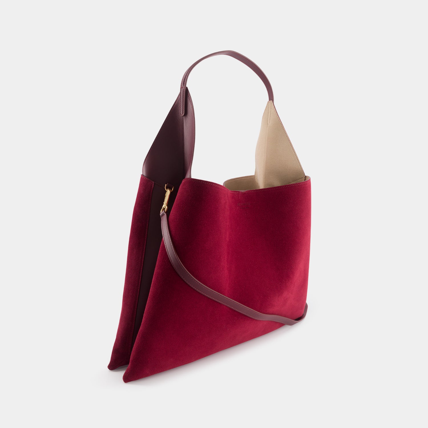 REE PROJECTS Clare Tote Large Maroon Suede Soft Calf Italian Leather Handmade Spacious Style Chic Modern Elegant Top Handle Shoulder Bag Everyday Work