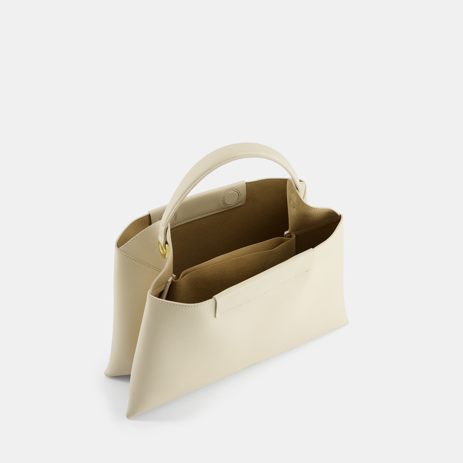 REE PROJECTS Elieze Medium Beige Soft Calf Italian Leather Spacious Button Closure Top Handle Cross Body Strap Casual Elegant Functional Everyday