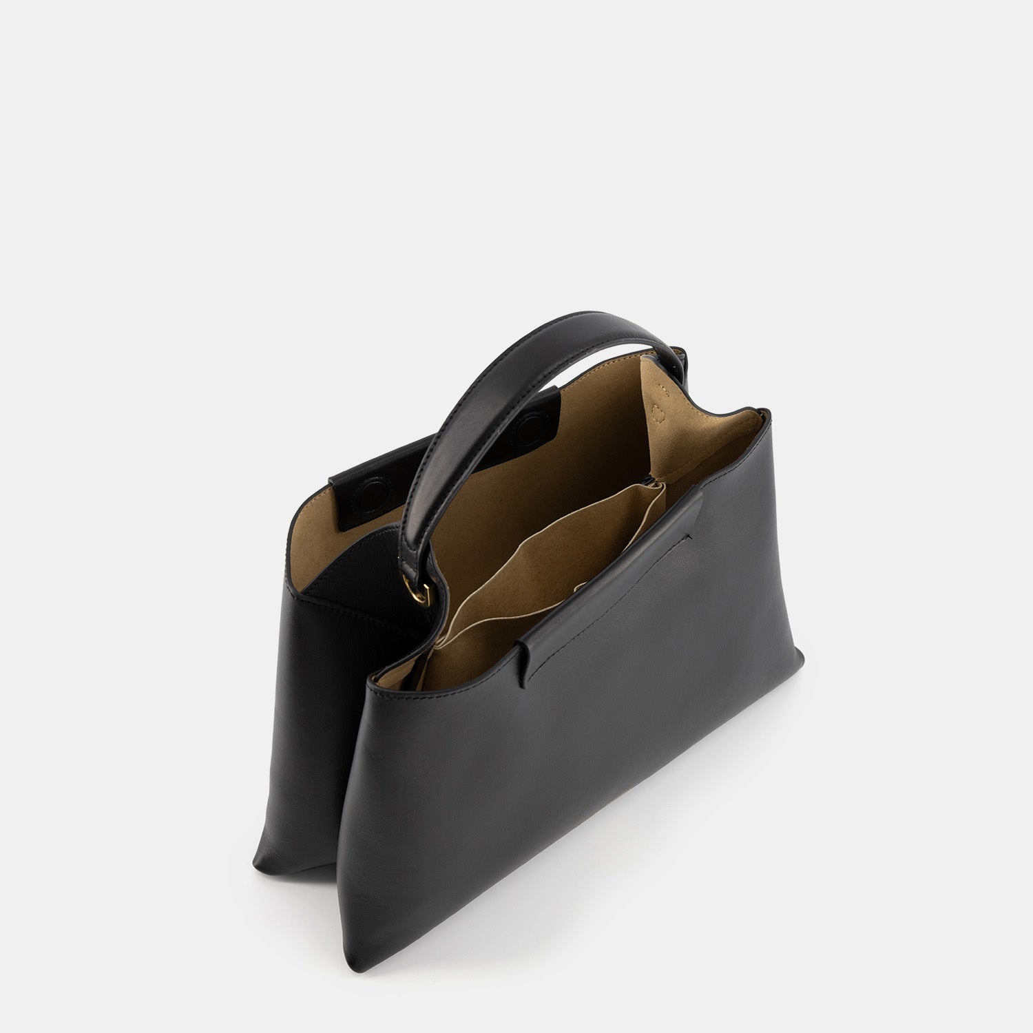 REE PROJECTS Elieze Medium Beige Soft Calf Italian Leather Spacious Button Closure Top Handle Cross Body Strap Casual Elegant Functional Everyday