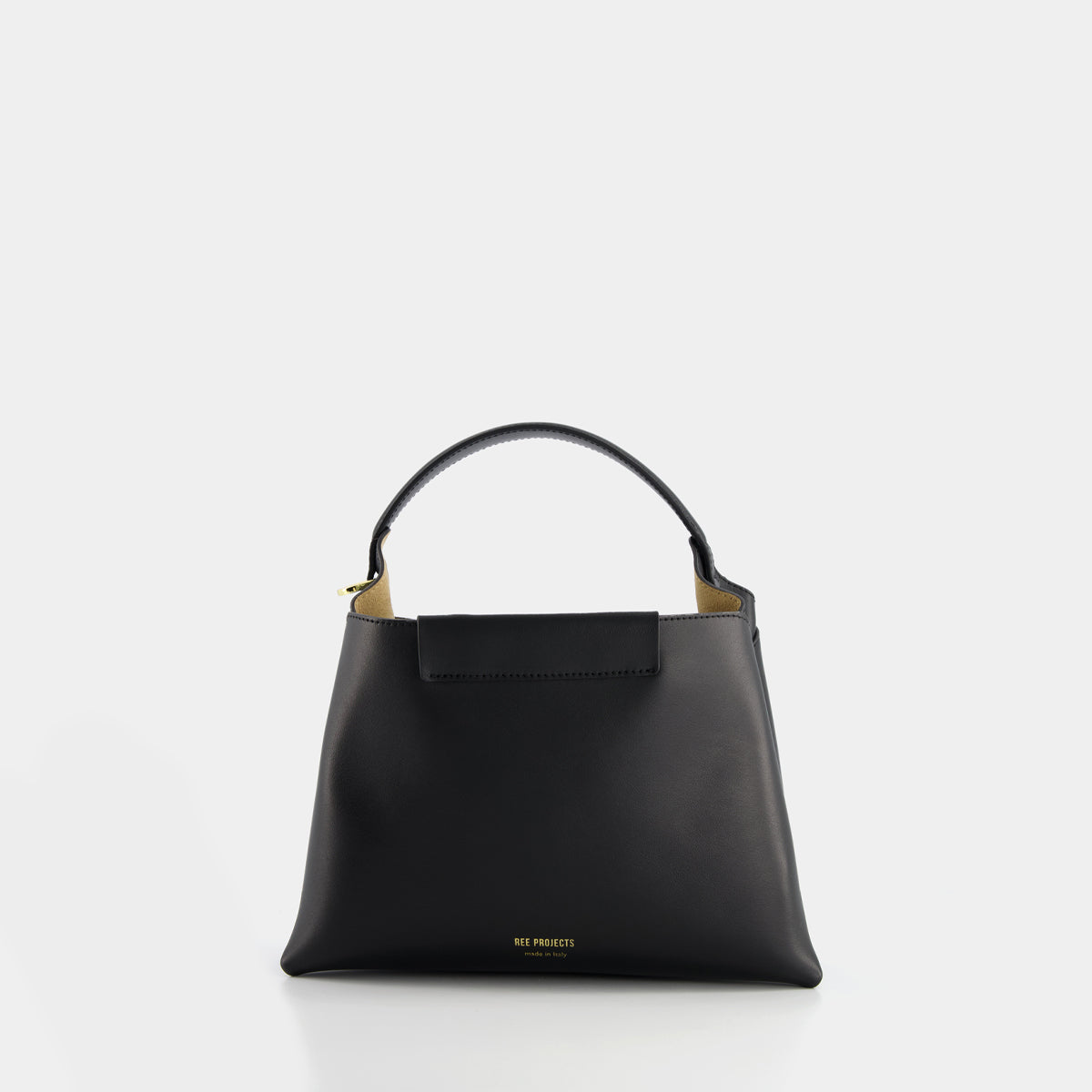 REE PROJECTS Elieze Mini Black Soft Calf Italian Leather Button Closure Top Handle Handbag Cross Body Strap Casual Elegant Functional Everyday Evening