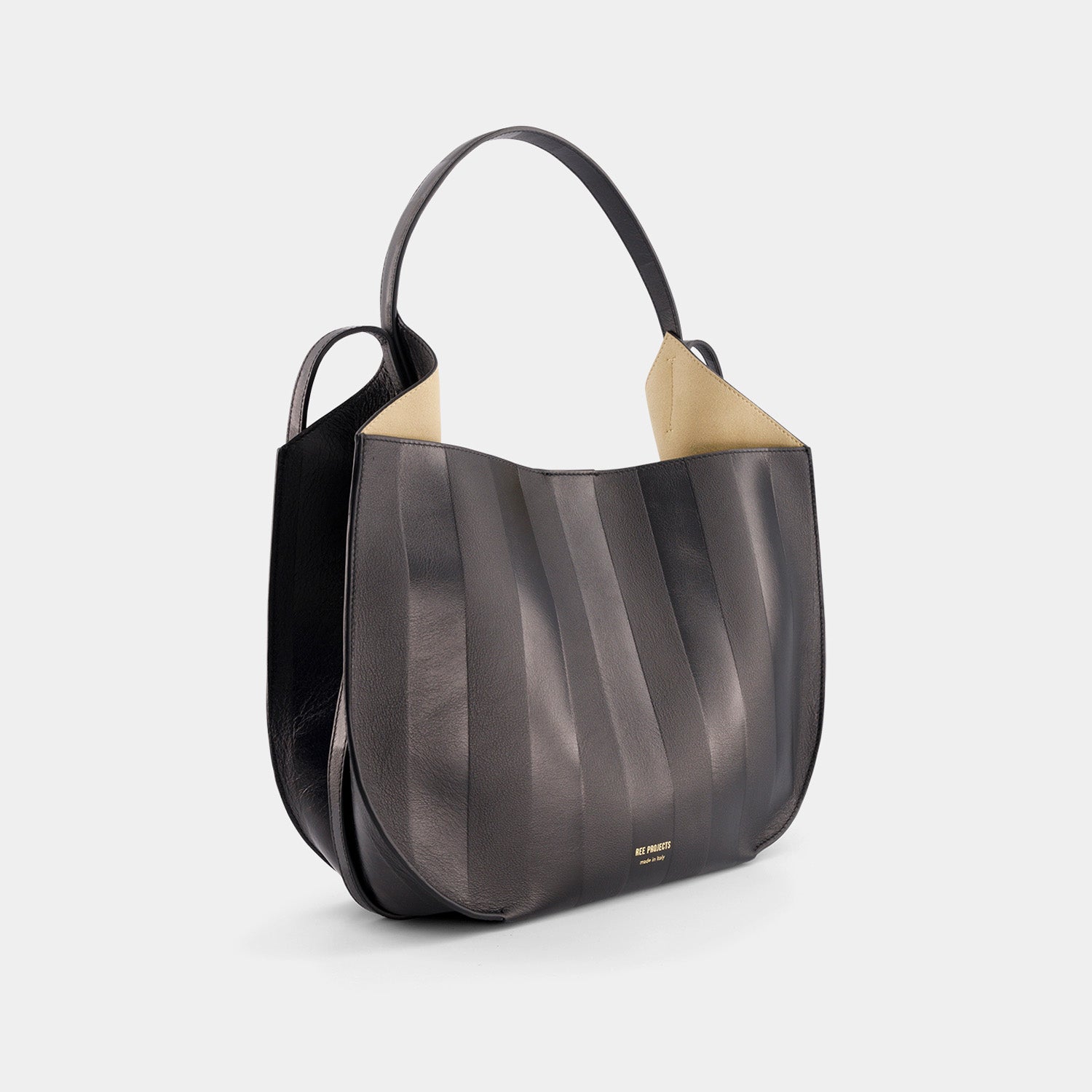 HELENE HOBO - SOFT CALF EMBOSSED STRIPES - BLACK