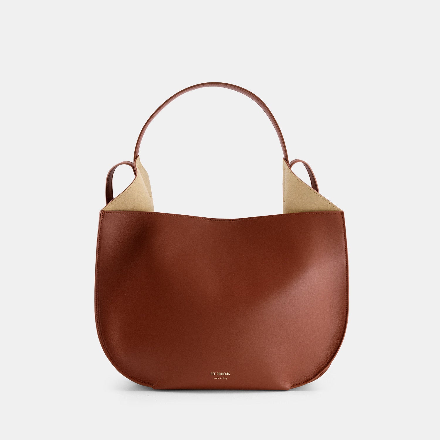 REE PROJECTS Helene Hobo Cognac Brown Tote Soft Calf Italian Leather Spacious Everyday Style Chic Work Elegant Casual Shoulder bag Cross Body