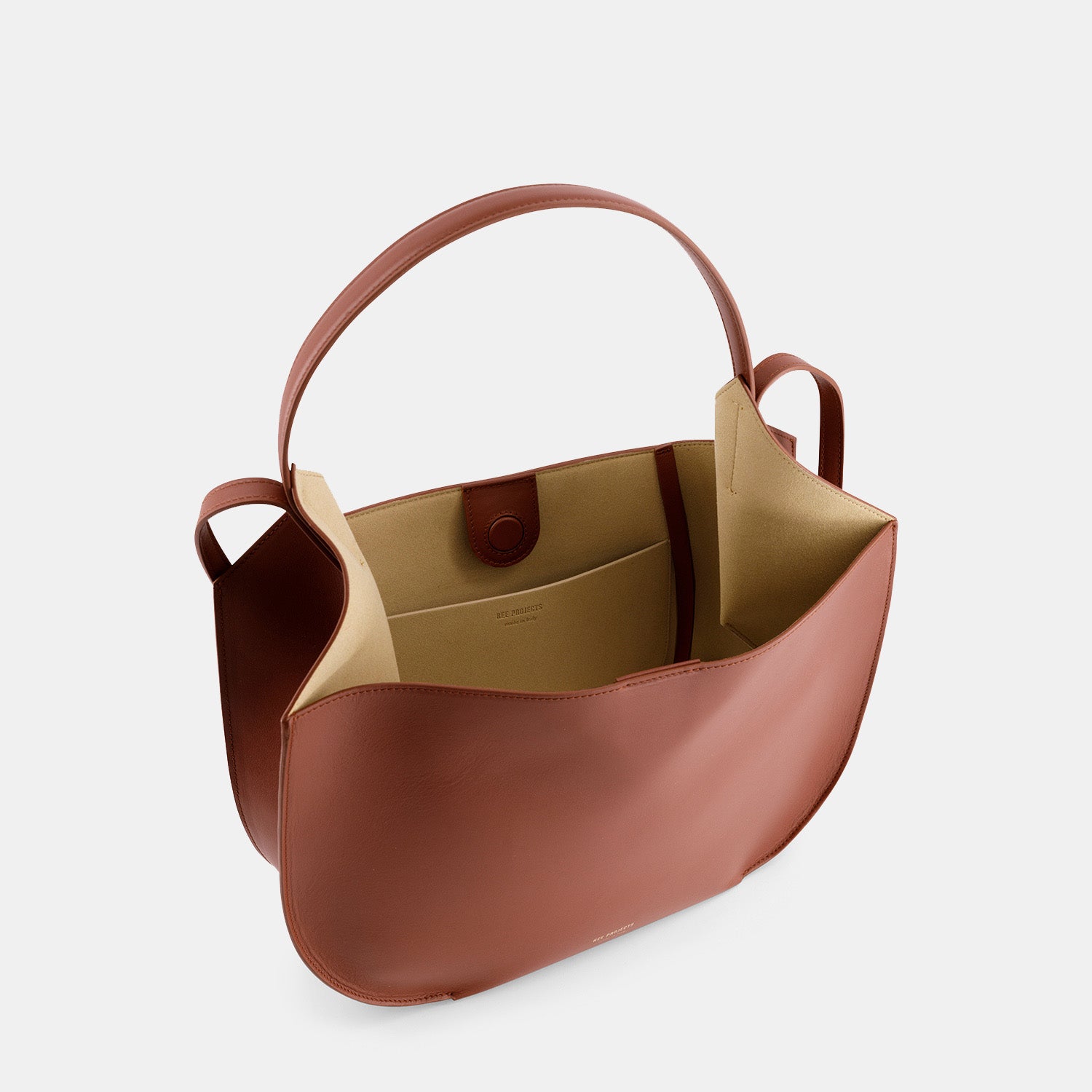 REE PROJECTS Helene Hobo Cognac Brown Tote Soft Calf Italian Leather Spacious Everyday Style Chic Work Elegant Casual Shoulder bag Cross Body