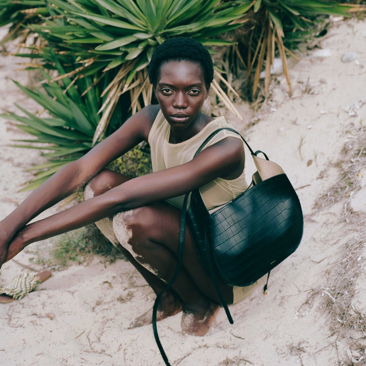 REE PROJECTS Helene Hobo Black Tote Soft Croc Leather Spacious Everyday Style Chic Work Elegant Casual Shoulder bag Cross Body