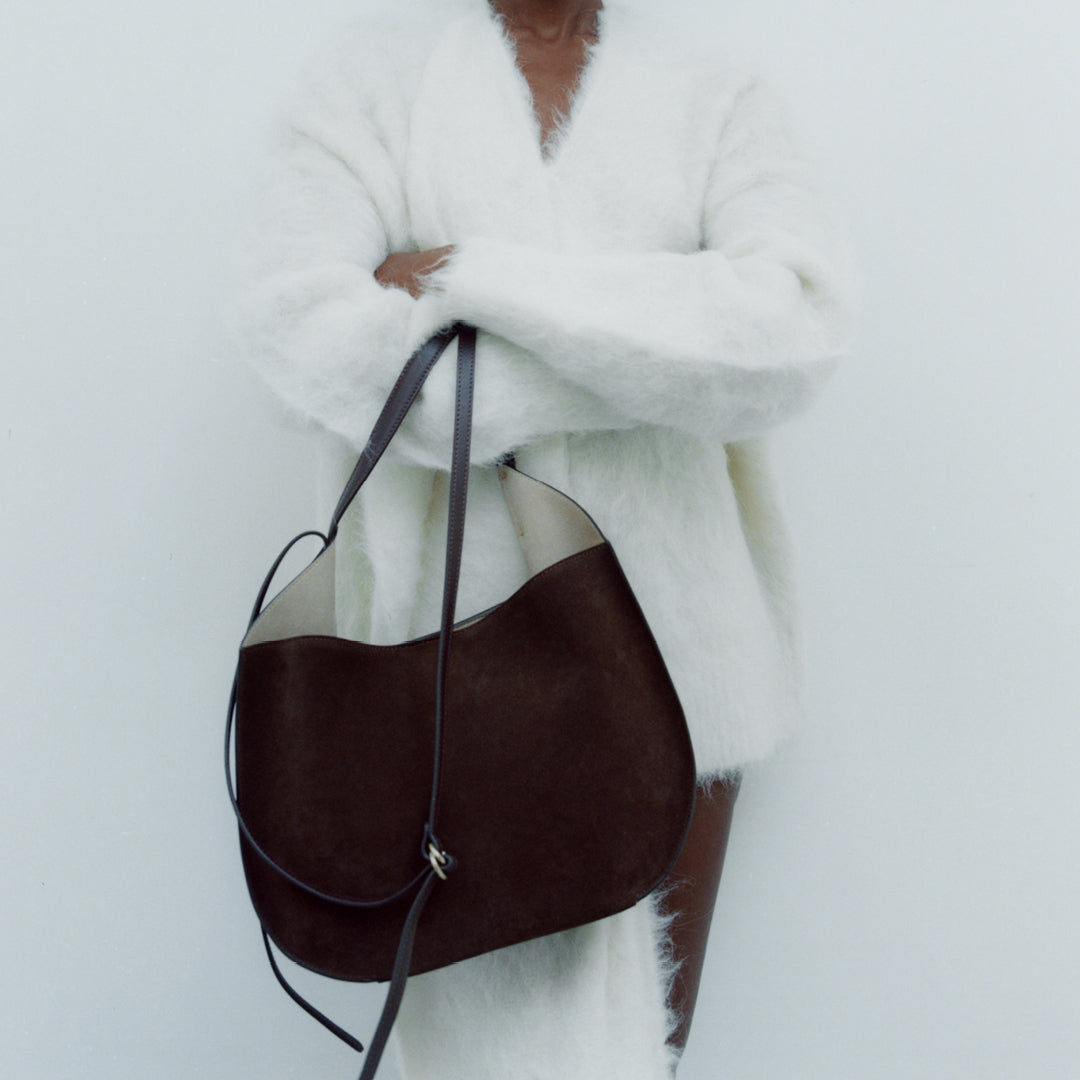 REE PROJECTS Helene Hobo Mocha Brown Tote Suede Soft Italian Leather Spacious Everyday Style Chic Work Elegant Casual Shoulder bag Cross Body