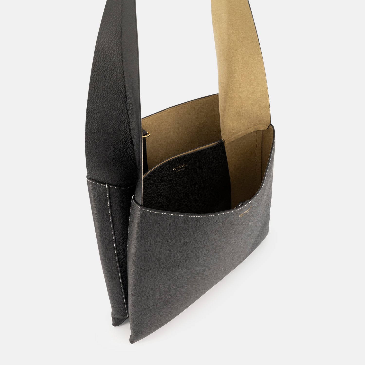 REE PROJECTS Nessa Tote Small Black Pebble Grain Soft Calf Italian Leather Handmade Spacious Unique Style Chic Modern Elegant Top Handle Shoulder Bag Everyday