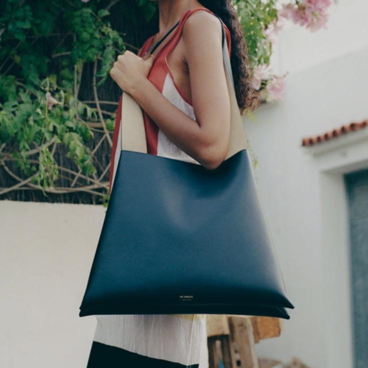 REE PROJECTS Nessa Tote Small Black Pebble Grain Soft Calf Italian Leather Handmade Spacious Unique Style Chic Modern Elegant Top Handle Shoulder Bag Everyday