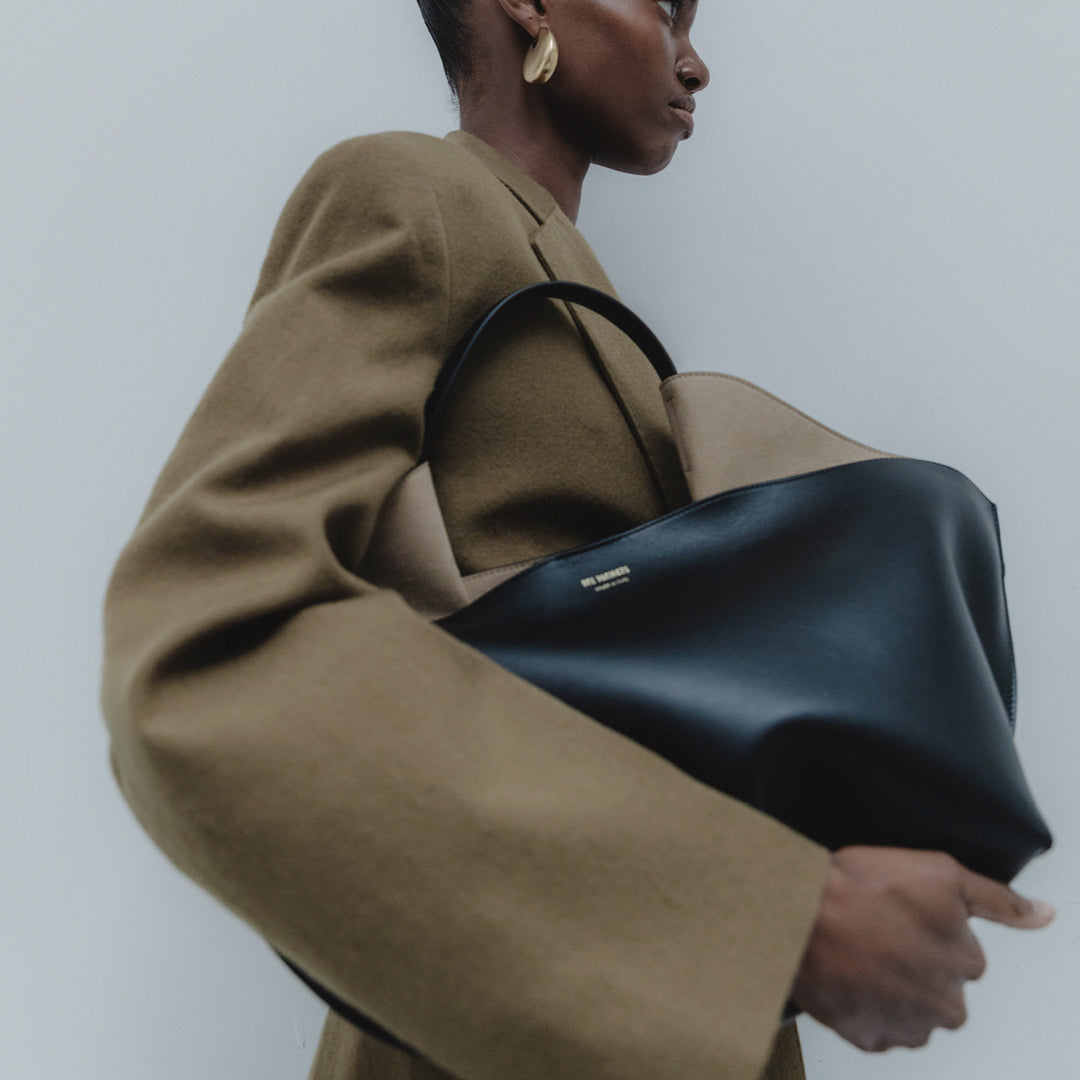 REE PROJECTS Ann Tote Medium Black Pebble Grain Soft Leather Handbag Handlebag Crossbody Mid sized Spacious