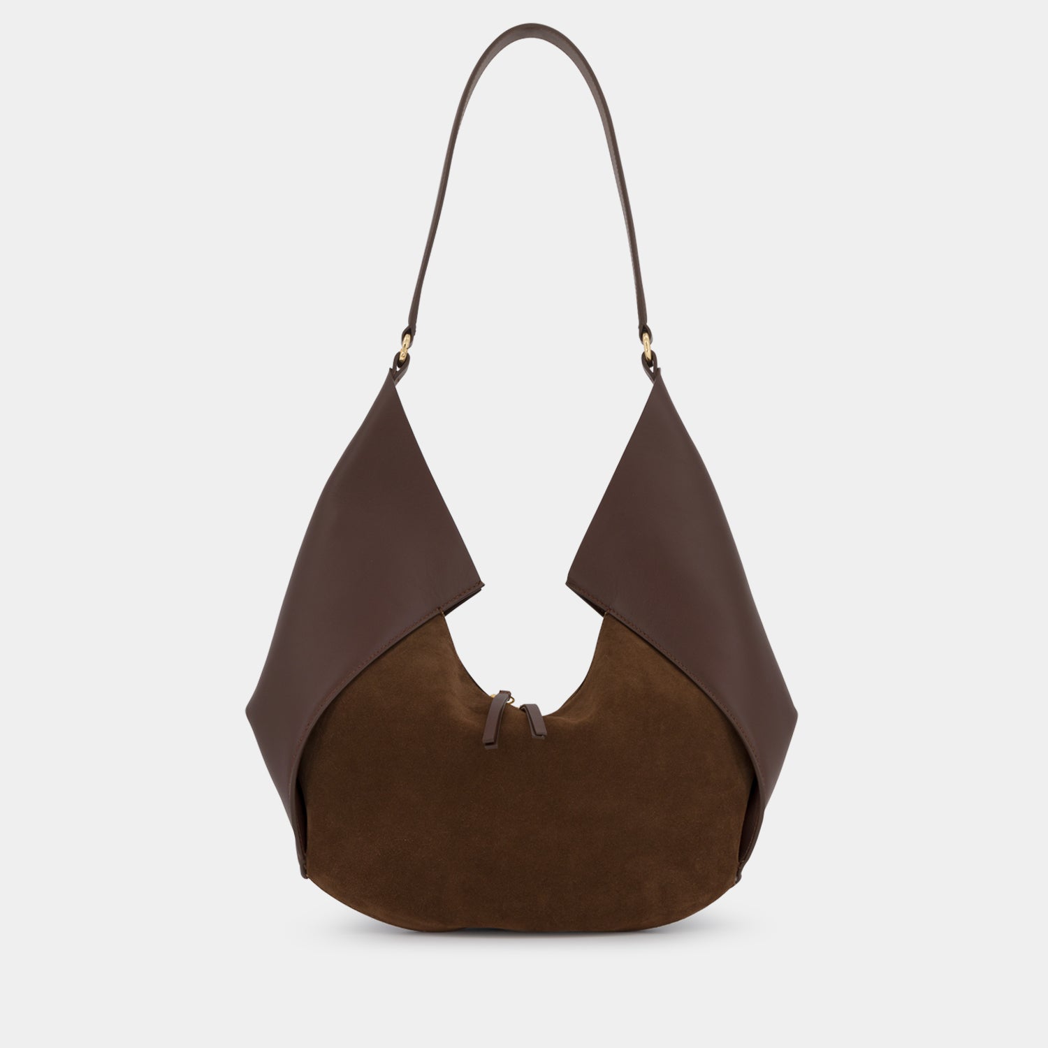 REE PROJECTS Riva Large Mocha Brown Italian Calf Suede Soft Leather Handmade Spacious Style Chic Modern Elegant Top Handle Shoulder Bag Everyday