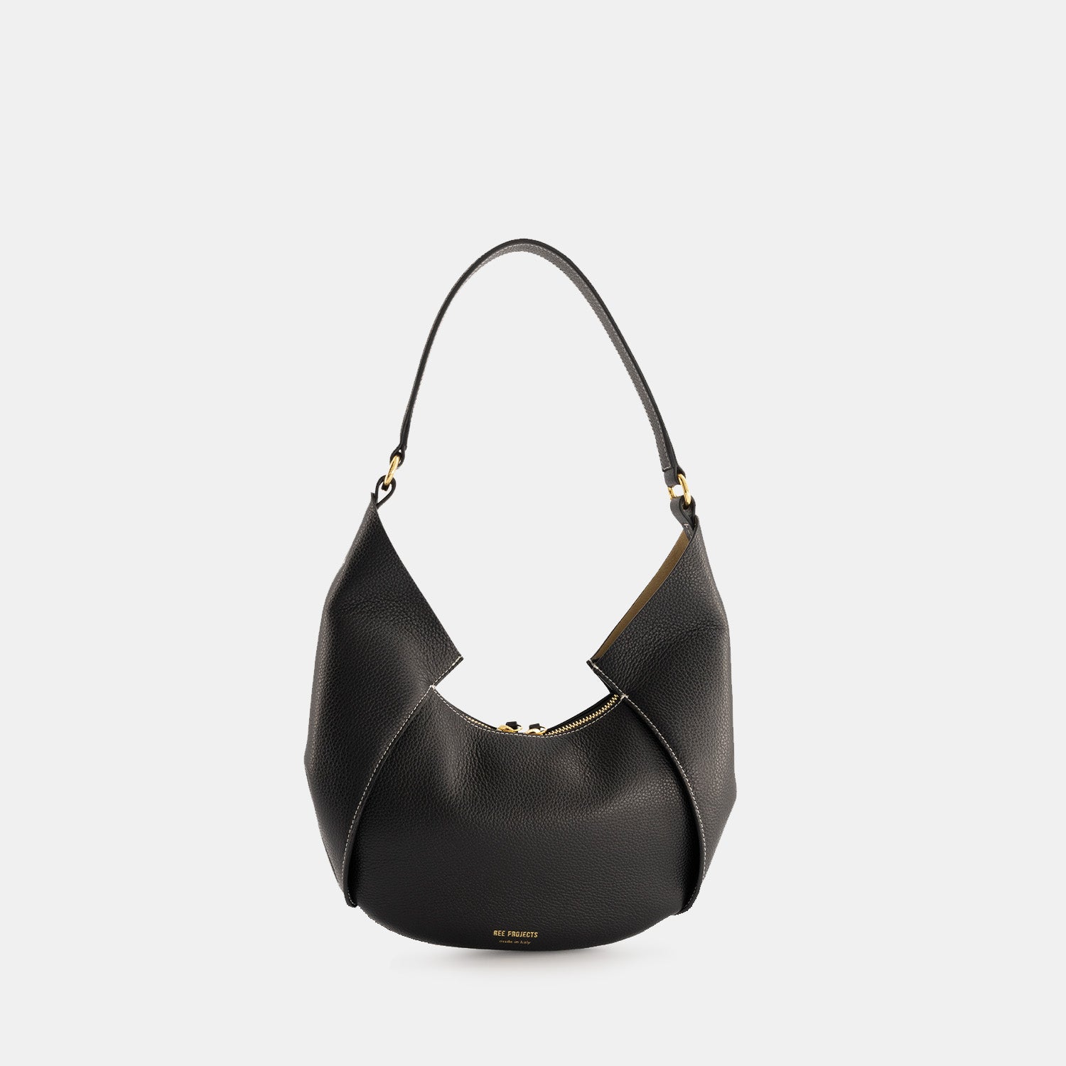 REE PROJECTS Riva Mini Black Pebble Grain Italian Leather Handmade Style Chic Modern Elegant Top Handle Shoulder Bag Everyday Evening
