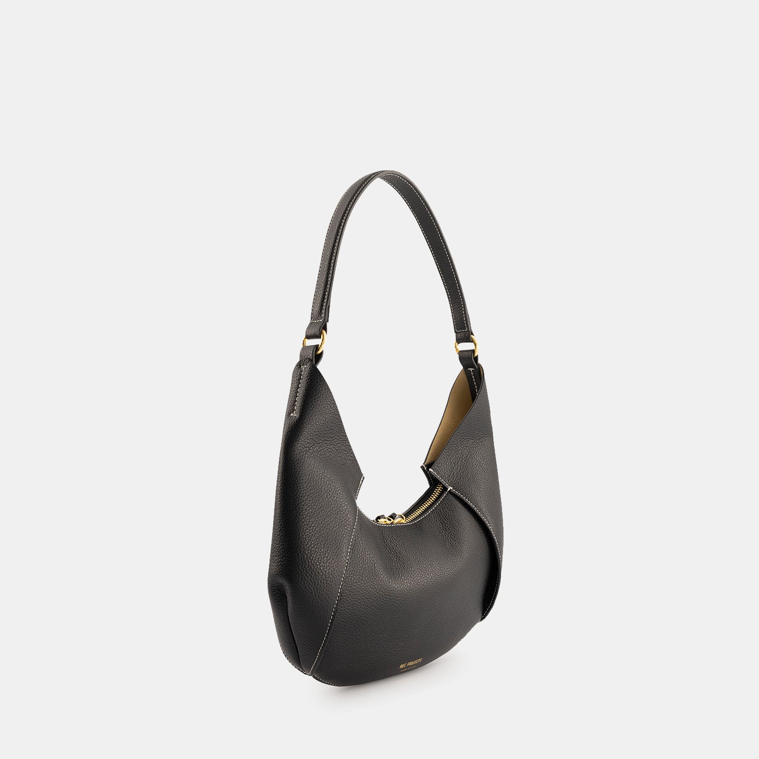 REE PROJECTS Riva Mini Black Pebble Grain Italian Leather Handmade Style Chic Modern Elegant Top Handle Shoulder Bag Everyday Evening