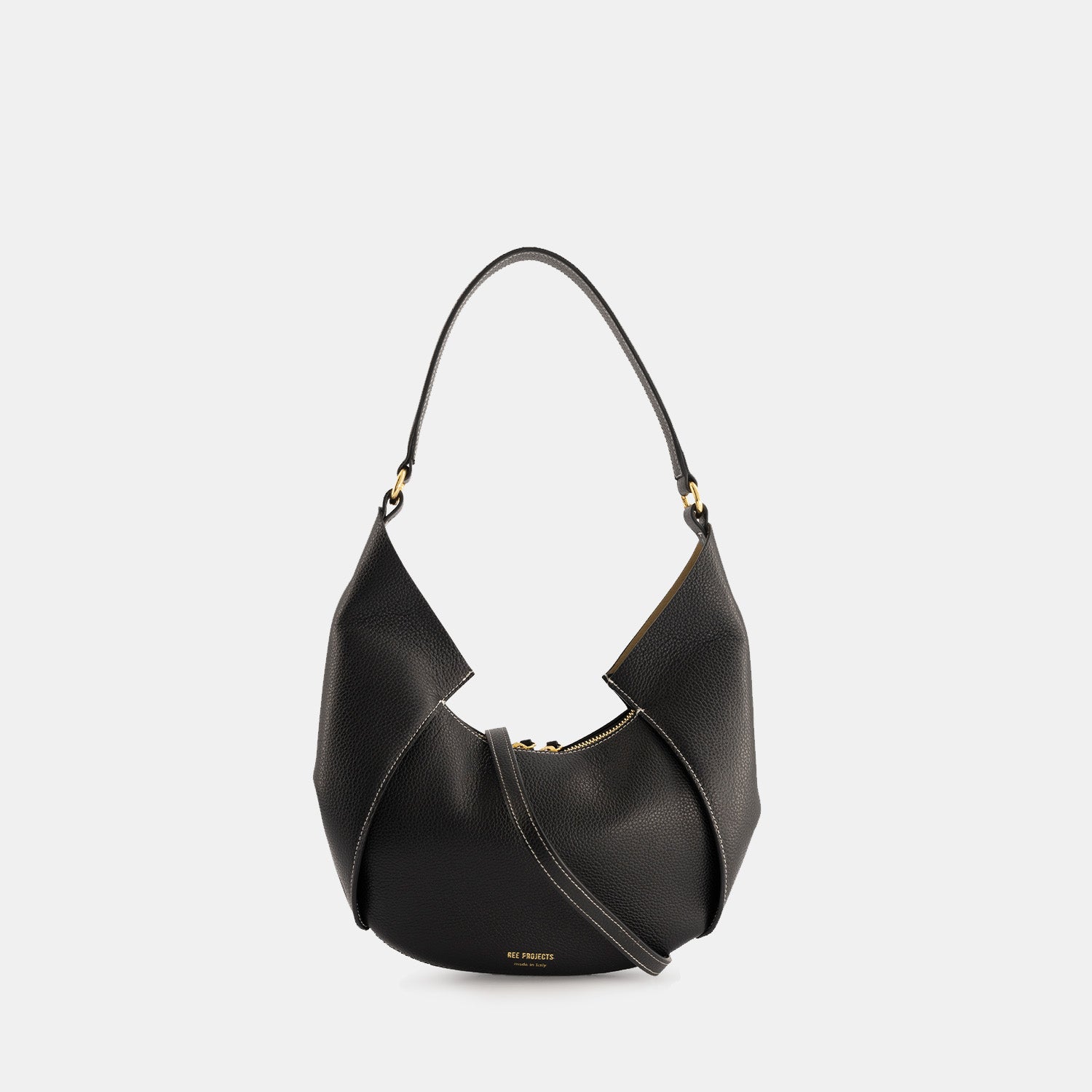REE PROJECTS Riva Mini Black Pebble Grain Italian Leather Handmade Style Chic Modern Elegant Top Handle Shoulder Bag Everyday Evening
