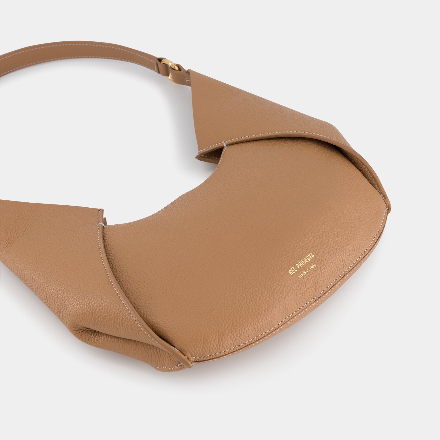 REE PROJECTS Riva Mini Clay Brown Pebble Grain Italian Leather Handmade Style Chic Modern Elegant Top Handle Shoulder Bag Everyday Evening