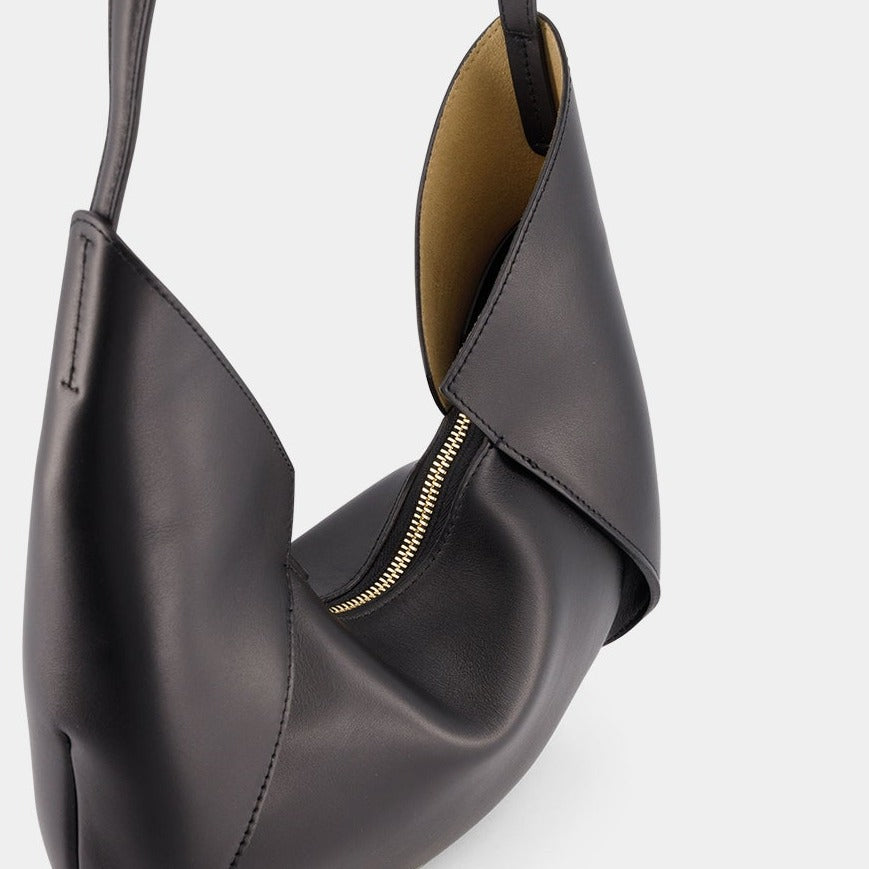 REE PROJECTS Riva Mini Black Italian Calf Soft Leather Handmade Style Chic Modern Elegant Top Handle Shoulder Bag Everyday Evening