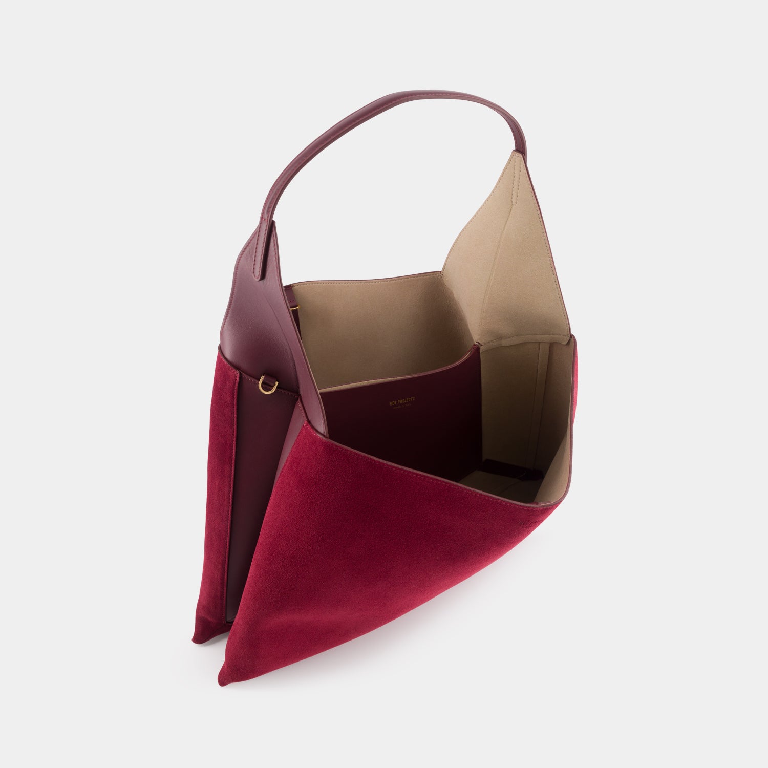REE PROJECTS Clare Tote Large Maroon Suede Soft Calf Italian Leather Handmade Spacious Style Chic Modern Elegant Top Handle Shoulder Bag Everyday Work