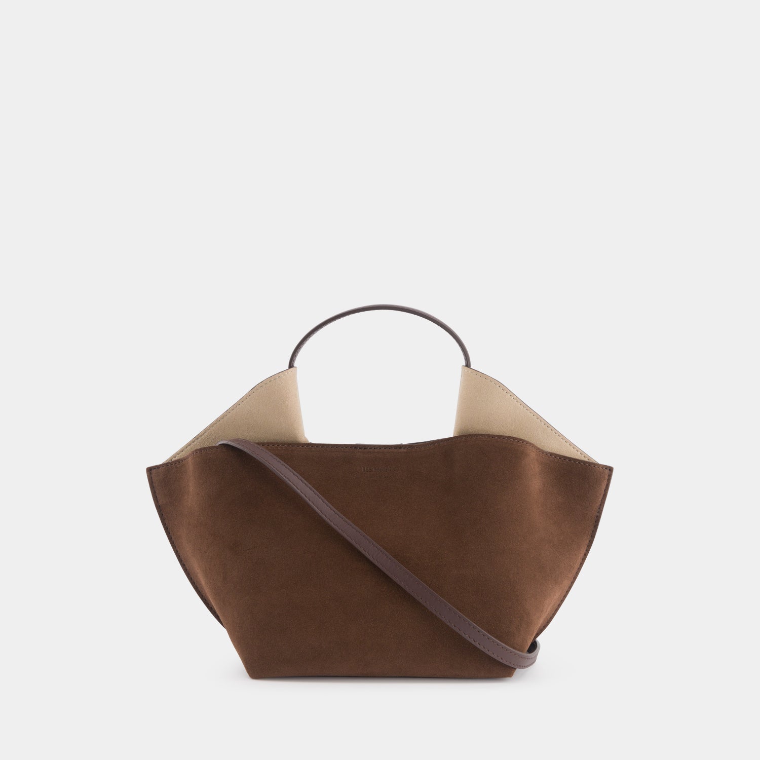 REE PROJECTS Ann Tote Mini Suede Mocha Brown Soft Calf Italian Leather Handbag Crossbody Elegant Evening Everyday 