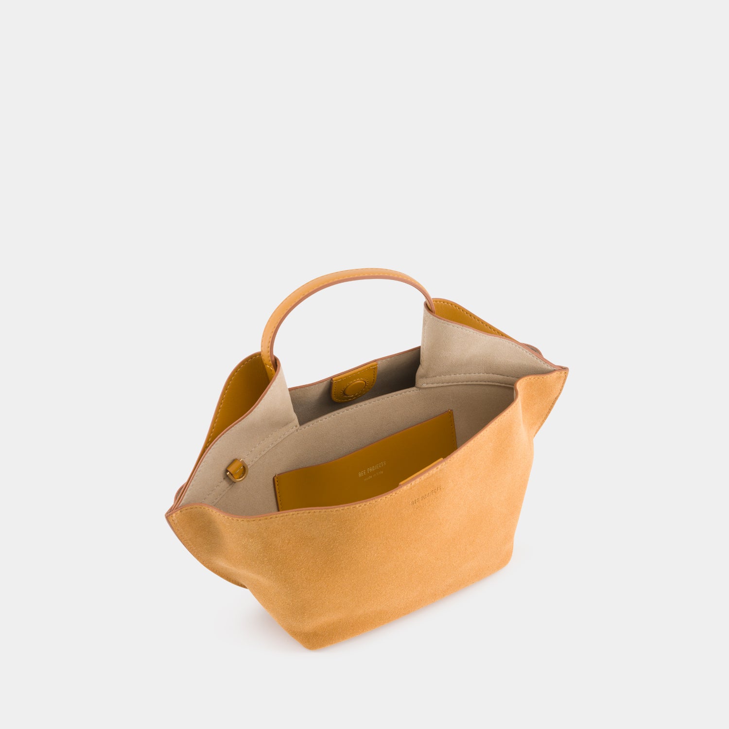 REE PROJECTS Ann Tote Mini Suede Ochre Soft Calf Italian Leather Handbag Crossbody Elegant Evening Everyday 