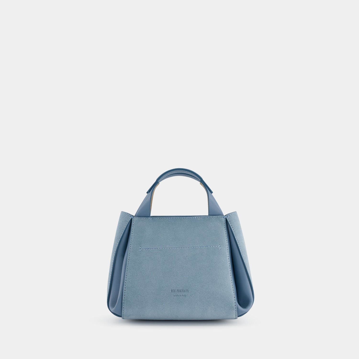 REE PROJECTS Avy Mini Mist Azure Suede Soft Calf Italian Leather Top-Handle Handbag Cross Body Bag Compact Evening Casual Elegant 