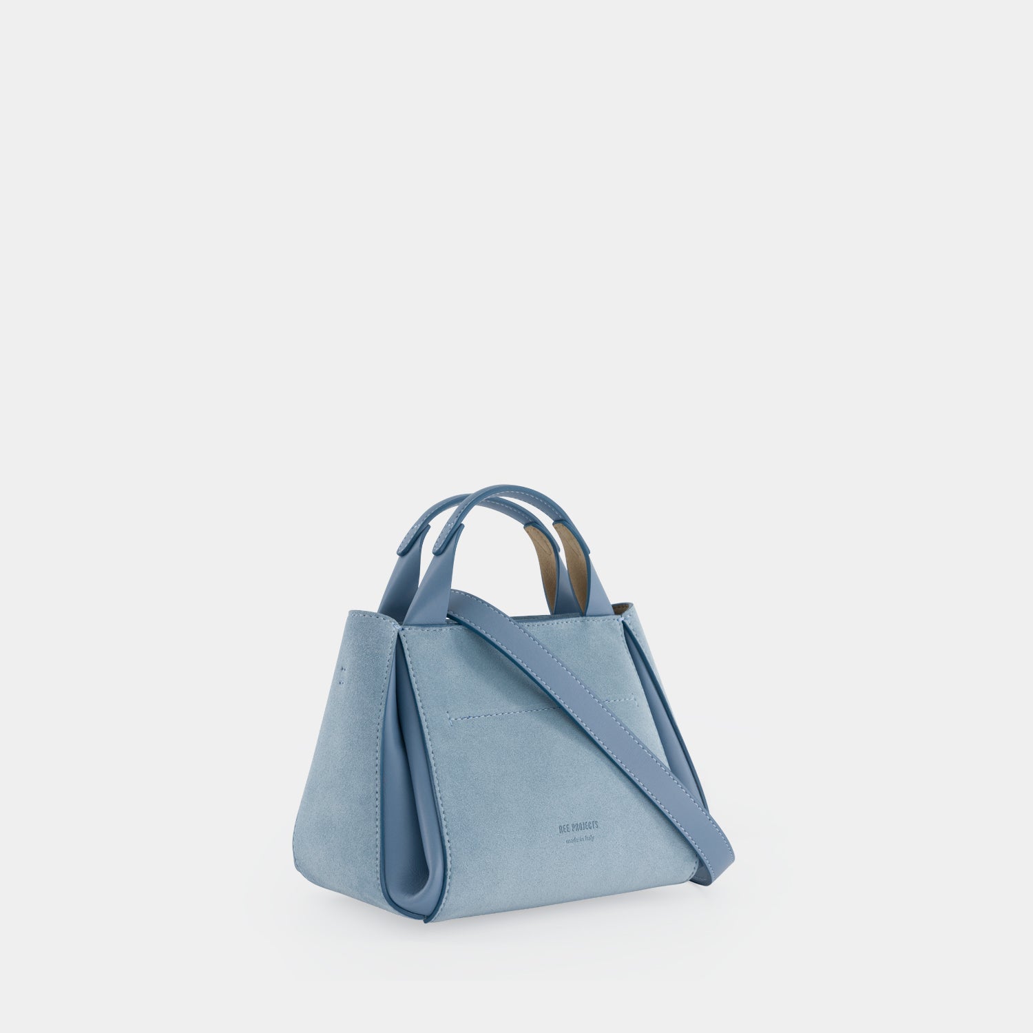 REE PROJECTS Avy Mini Mist Azure Suede Soft Calf Italian Leather Top-Handle Handbag Cross Body Bag Compact Evening Casual Elegant 