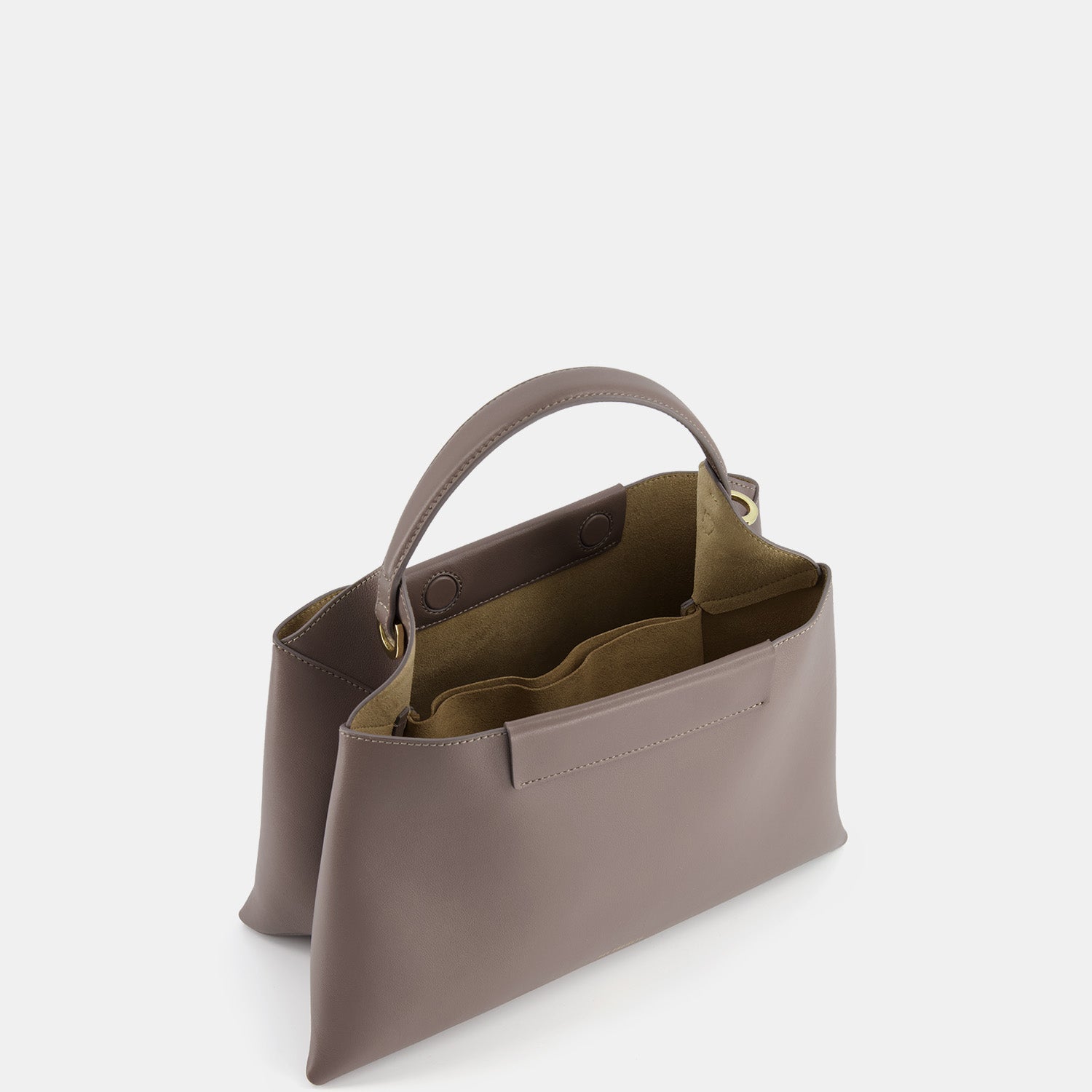 REE PROJECTS Elieze Medium Ash Brown  Pebble Grain Soft Italian Leather Spacious Button Closure Top Handle Cross Body Strap Casual Elegant Functional Everyday 