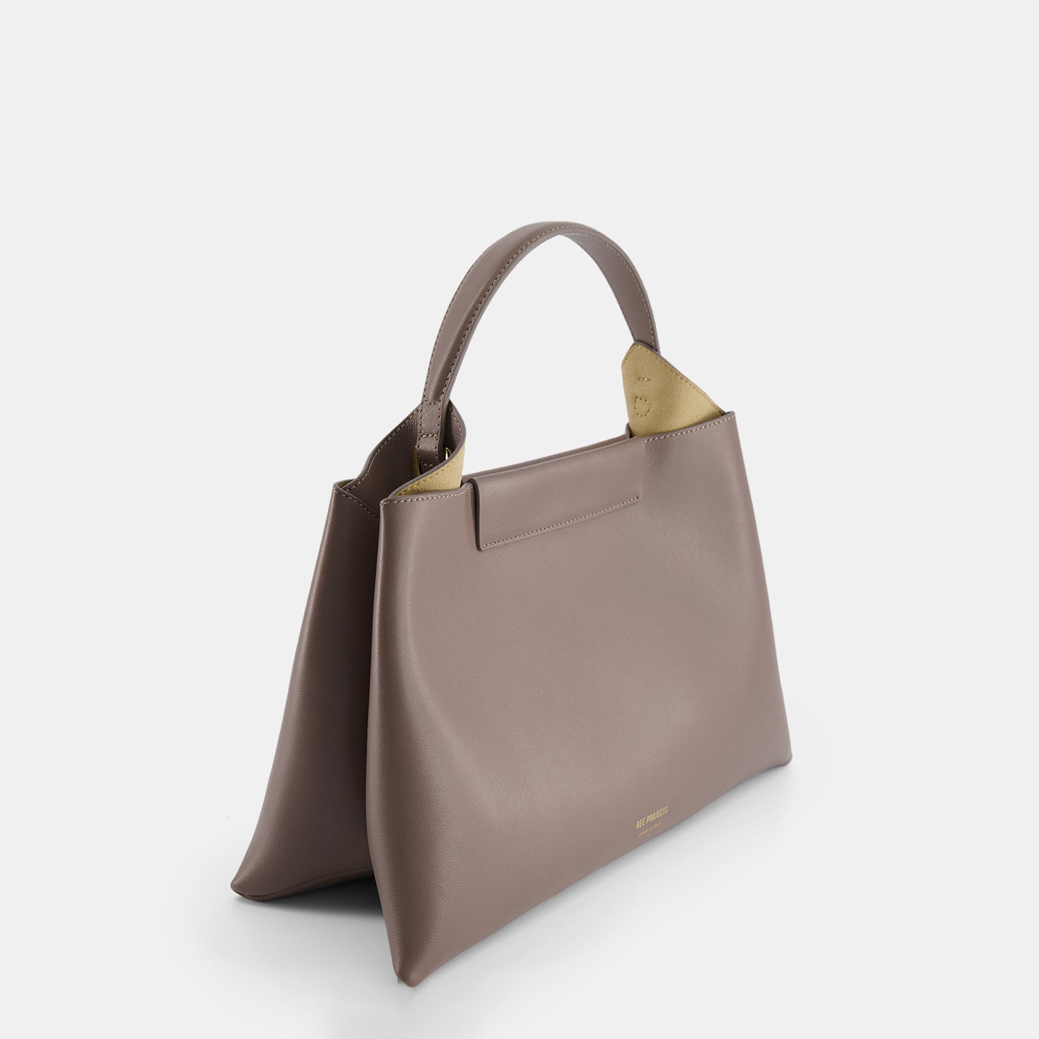 REE PROJECTS Elieze Medium Ash Brown  Pebble Grain Soft Italian Leather Spacious Button Closure Top Handle Cross Body Strap Casual Elegant Functional Everyday 