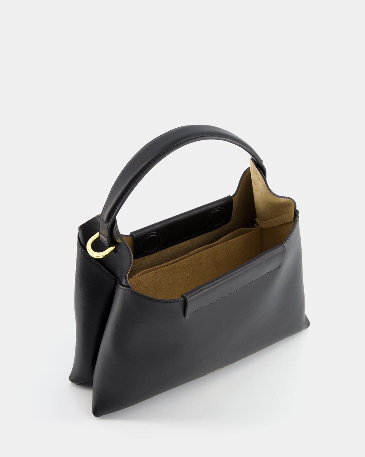 REE PROJECTS Elieze Mini Black Soft Calf Italian Leather Button Closure Top Handle Handbag Cross Body Strap Casual Elegant Functional Everyday Evening 