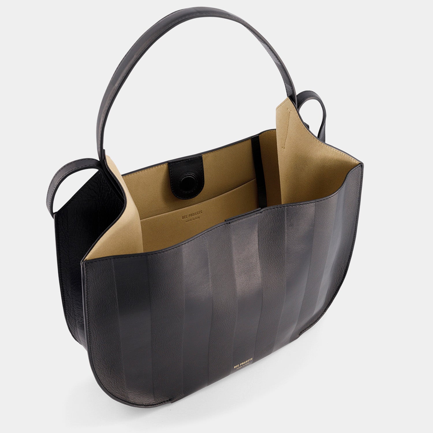 HELENE HOBO - SOFT CALF EMBOSSED STRIPES - BLACK