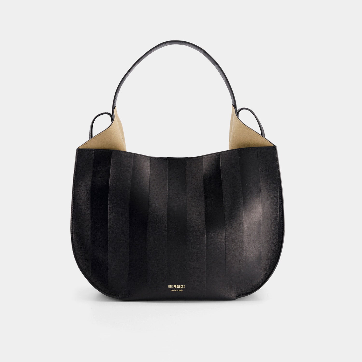 HELENE HOBO - SOFT CALF EMBOSSED STRIPES - BLACK