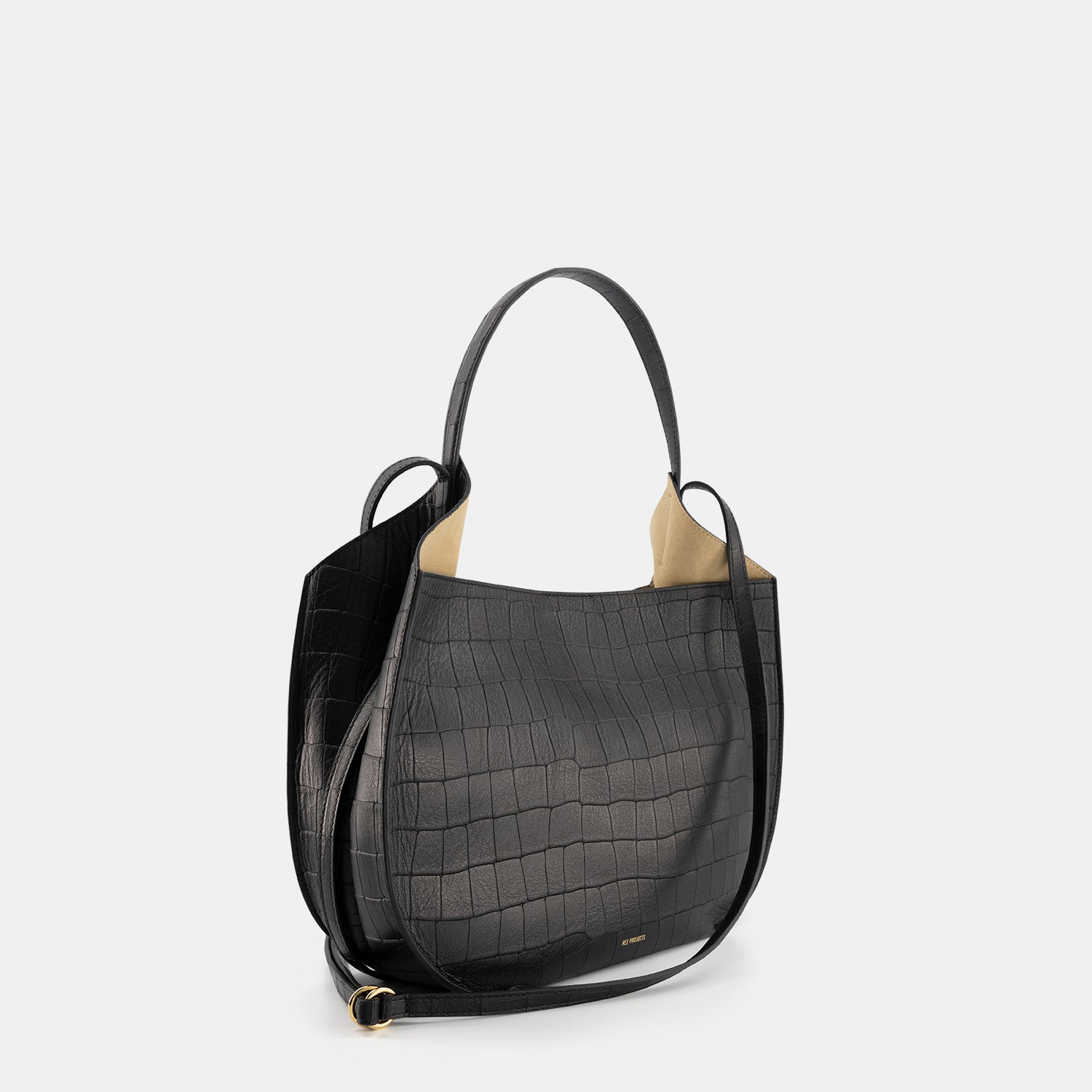 REE PROJECTS Helene Hobo Black Tote Soft Croc Leather Spacious Everyday Style Chic Work Elegant Casual Shoulder bag Cross Body