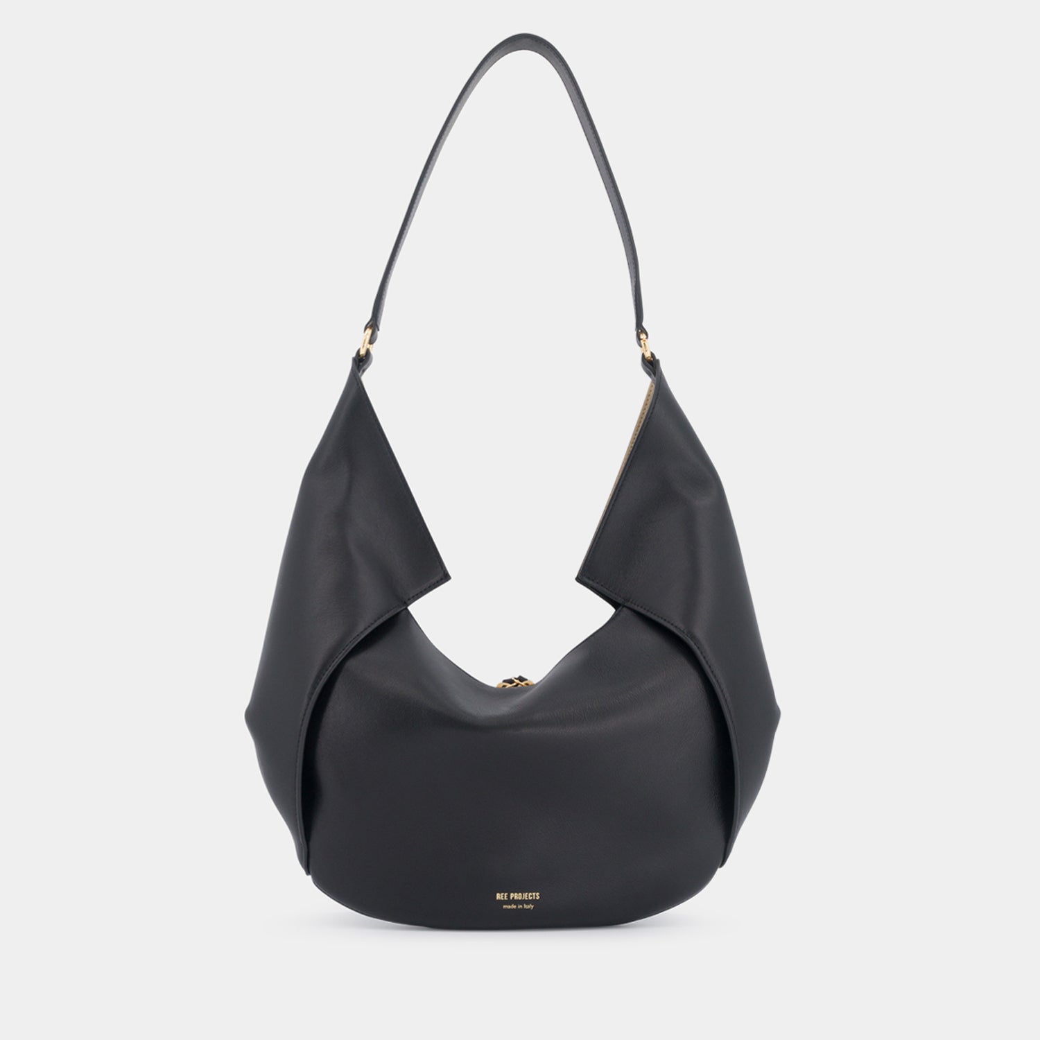 REE PROJECTS Riva Large Black Italian Calf Soft Leather Handmade Spacious Style Chic Modern Elegant Top Handle Shoulder Bag Everyday 