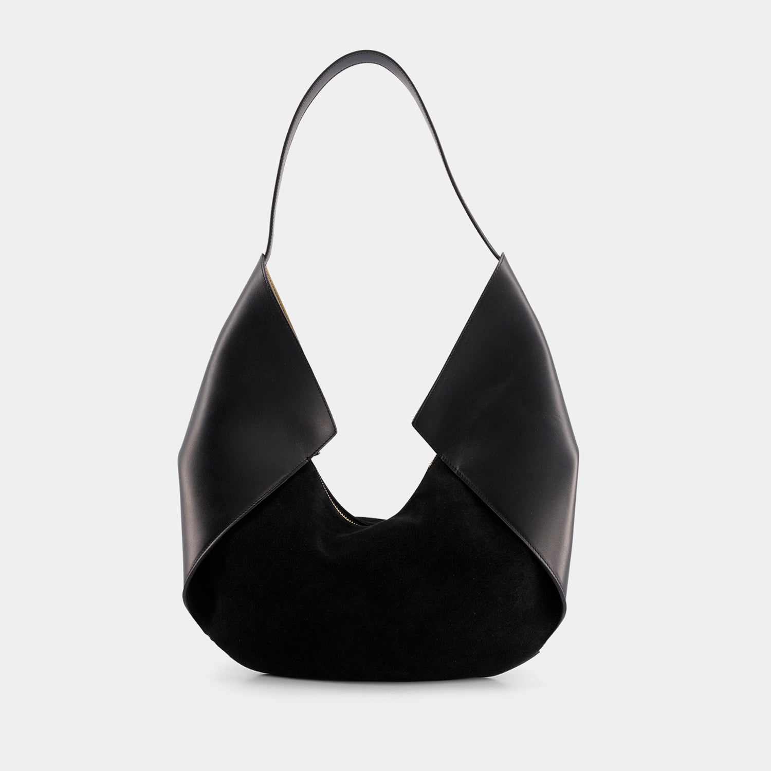 REE PROJECTS Riva Large Black Italian Suede Calf Soft Leather Handmade Spacious Style Chic Modern Elegant Top Handle Shoulder Bag Everyday 