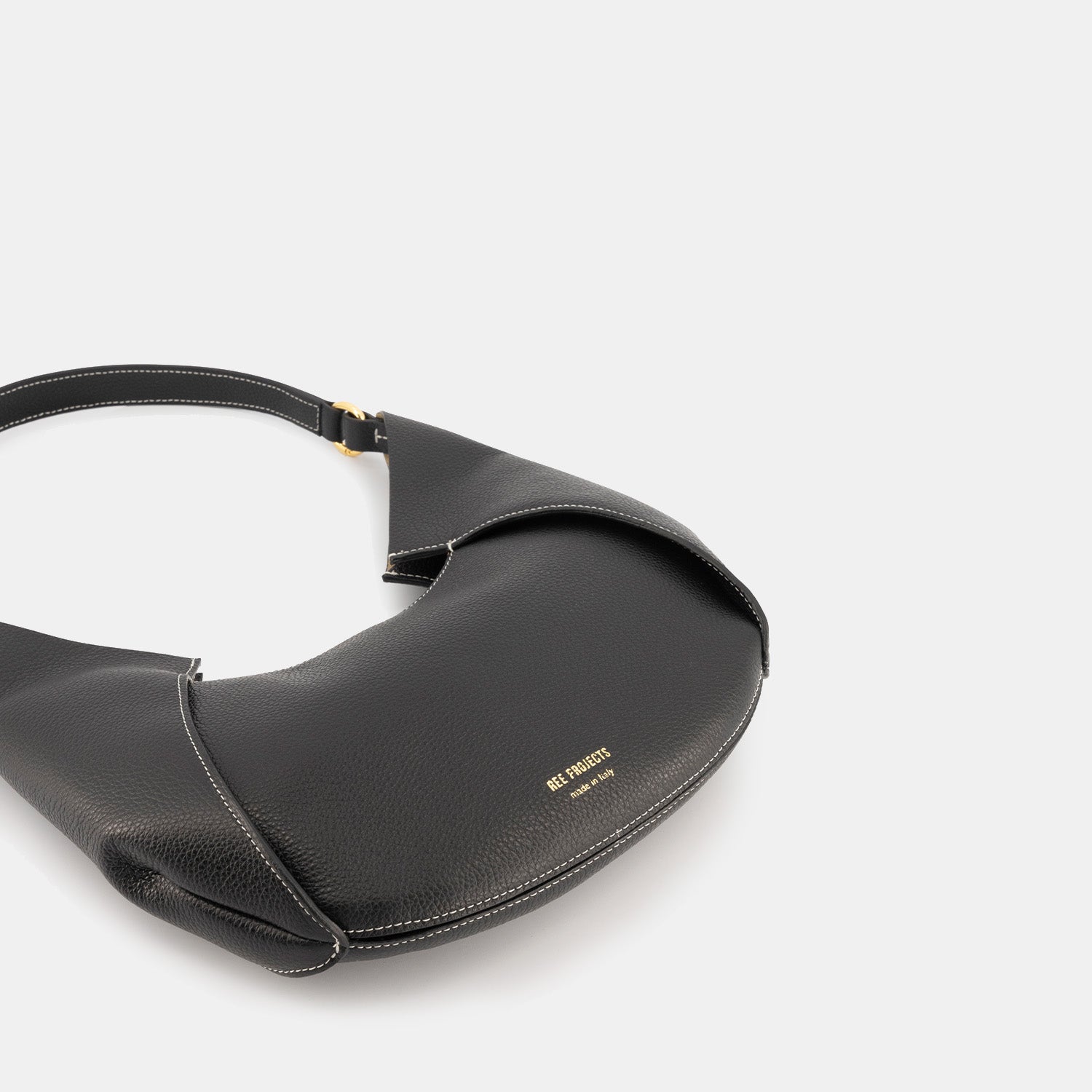 REE PROJECTS Riva Mini Black Pebble Grain Italian Leather Handmade Style Chic Modern Elegant Top Handle Shoulder Bag Everyday Evening