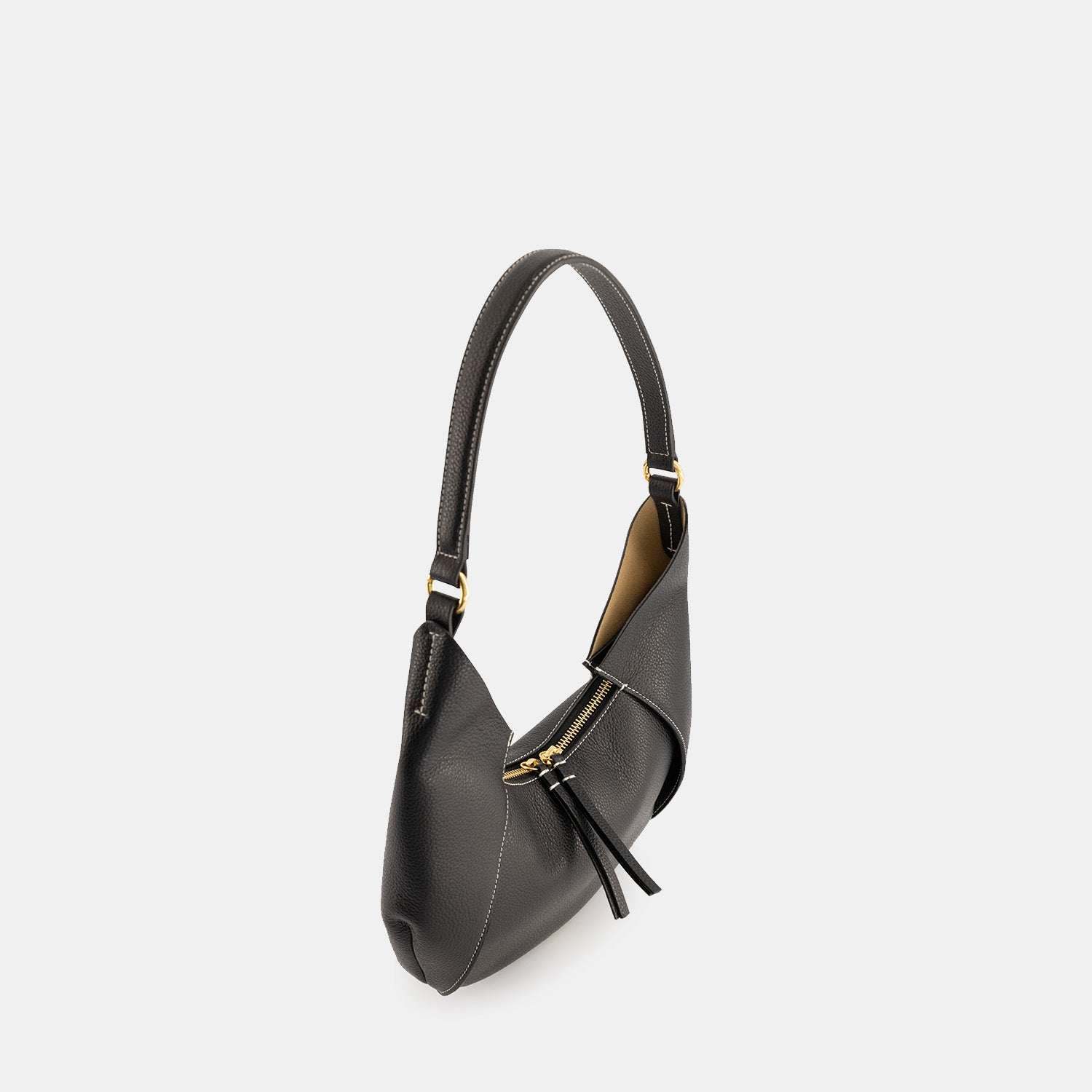 REE PROJECTS Riva Mini Black Pebble Grain Italian Leather Handmade Style Chic Modern Elegant Top Handle Shoulder Bag Everyday Evening