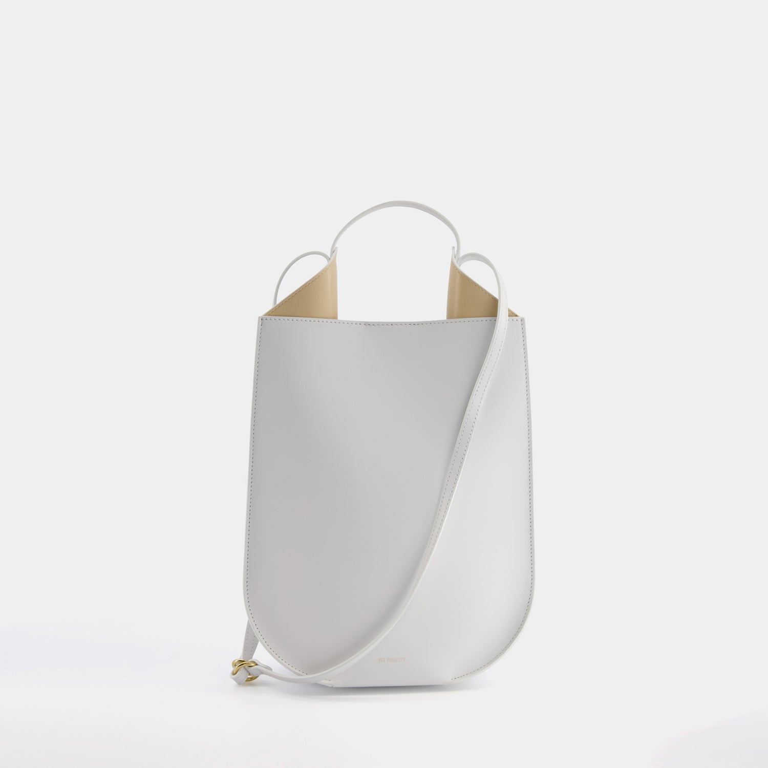REE PROJECTS Helene MINI White Soft Calf Italian Leather Handmade Style Chic Elegant Top Handle Strap Cross Body Everyday Evening